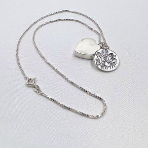 Sterling Silver Heart & Family Pendants on 18” Sterling Silver Box Chain